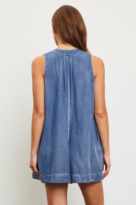 Pleated Denim Romper