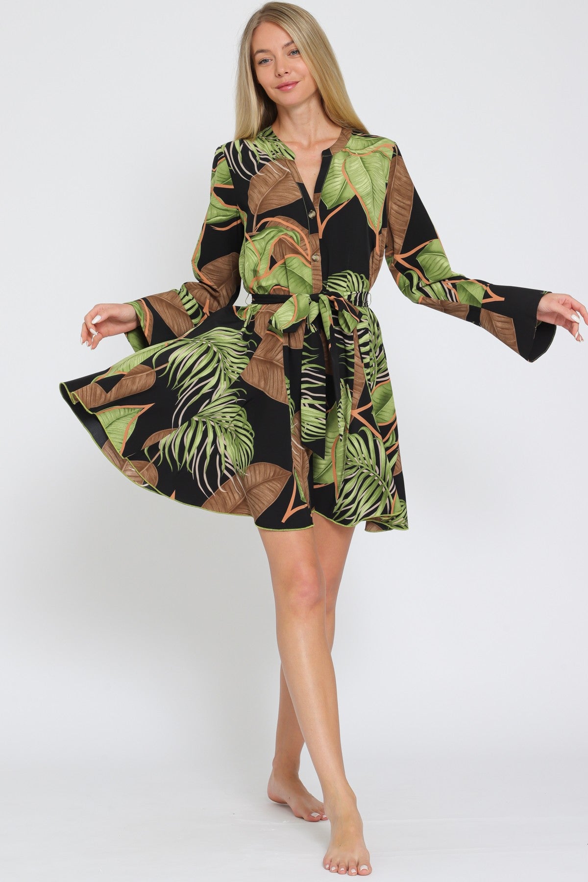 AaKaa Belted Long Sleeve Dress