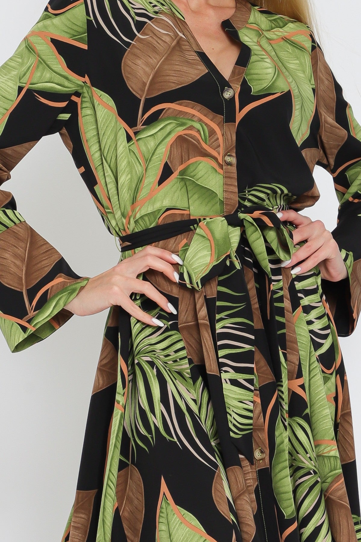 AaKaa Belted Long Sleeve Dress