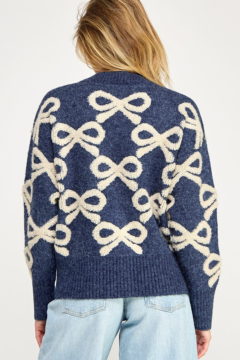 Bow Patterned Soft Cardigan