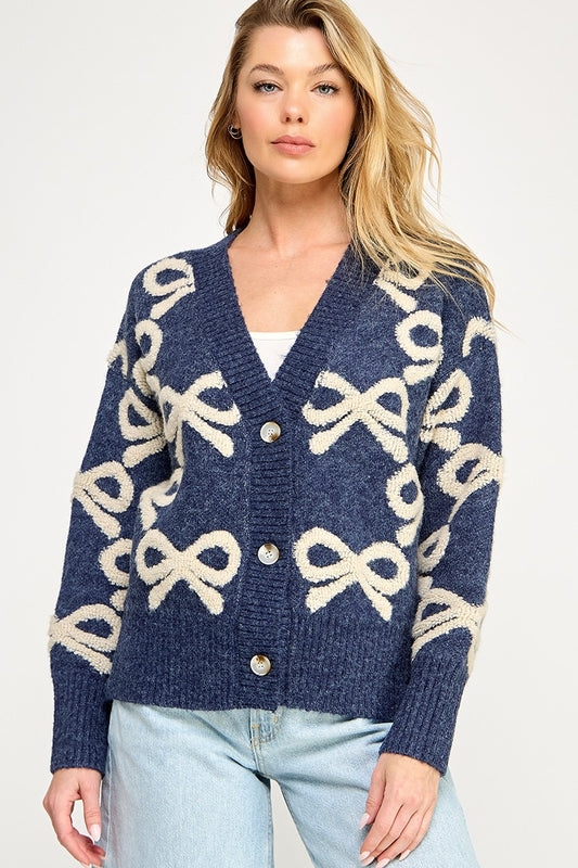 Bow Patterned Soft Cardigan