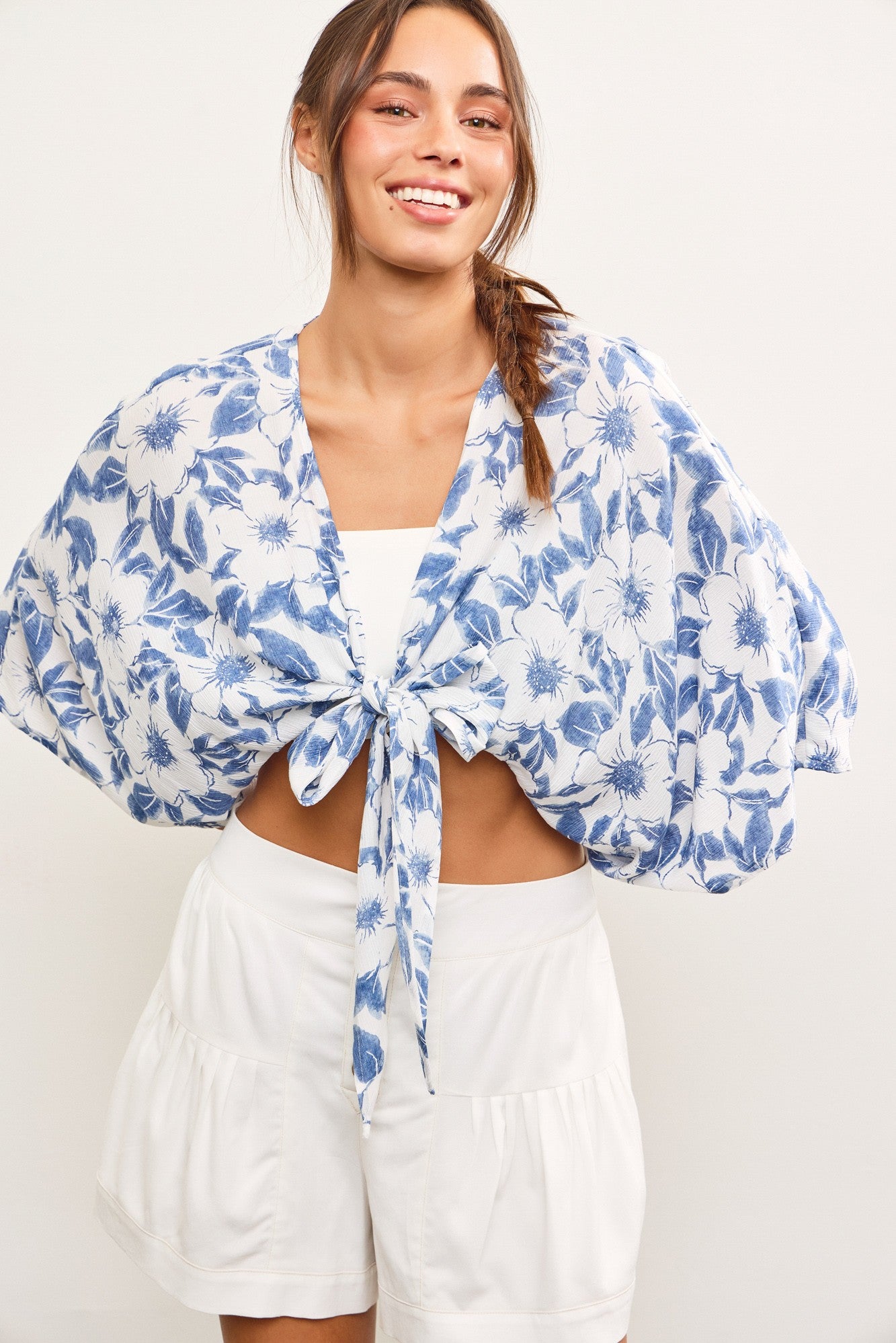 Tie Front Floral Kimono Top