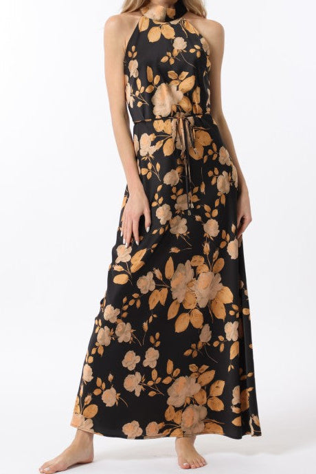 AaKaa Mock Neck Silky Maxi Dress