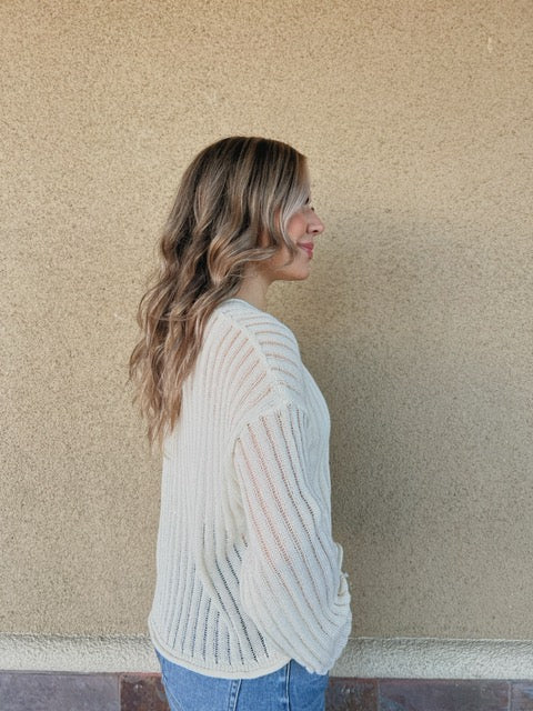 Cream Open Knit Long Sleeve