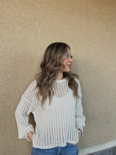 Cream Open Knit Long Sleeve