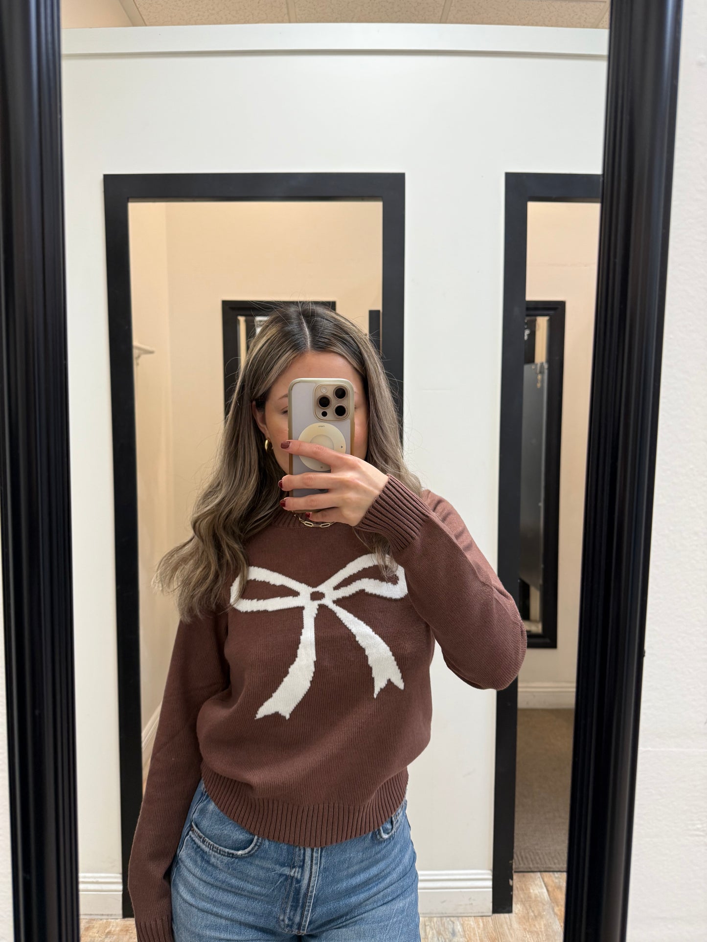 Bow Knit Sweater - Brown