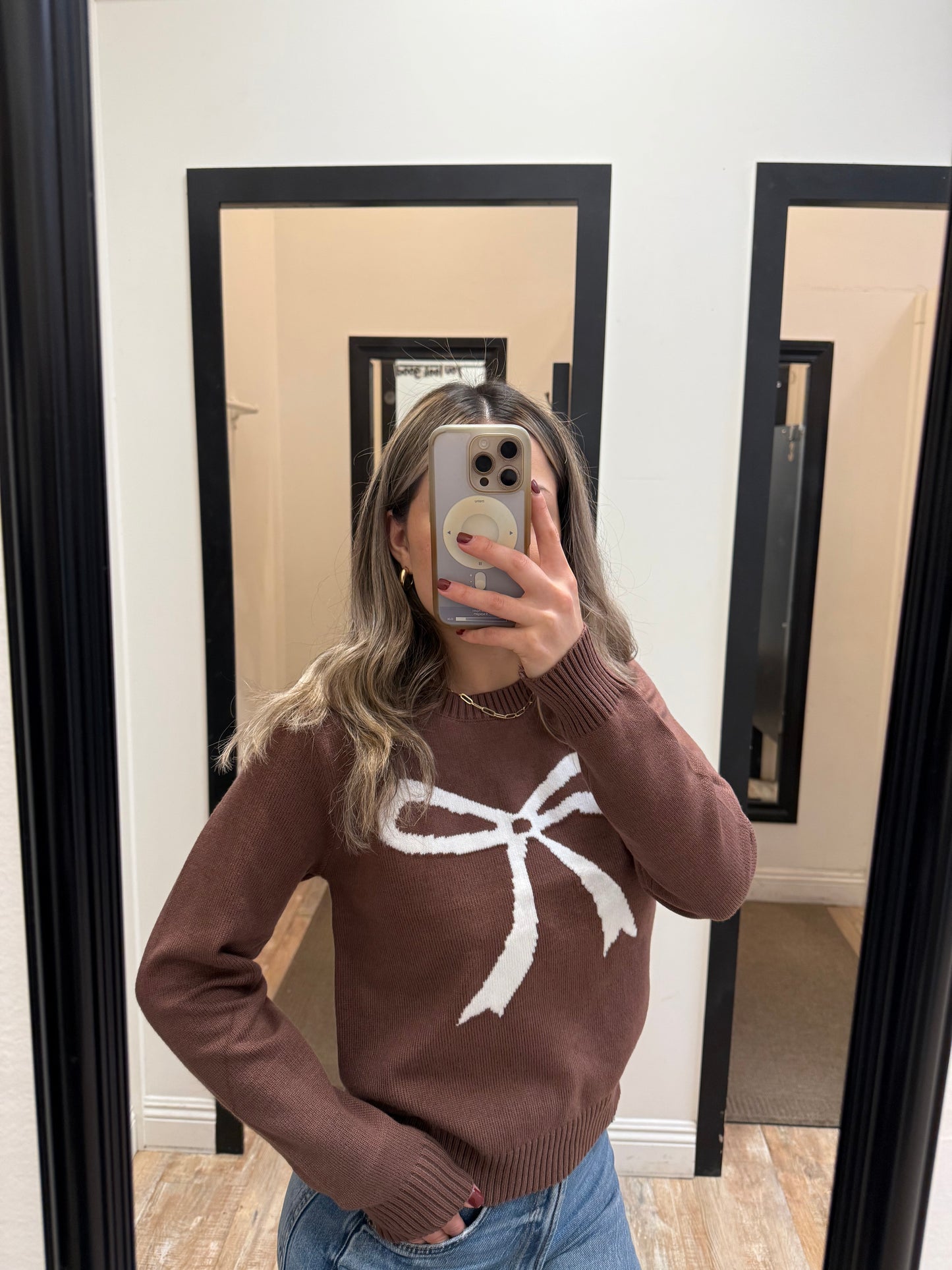 Bow Knit Sweater - Brown