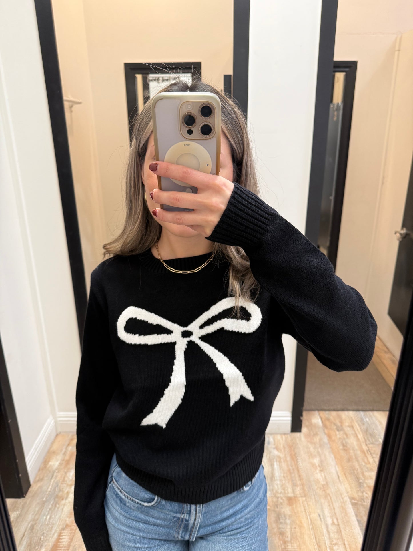 Bow Knit Sweater - Black