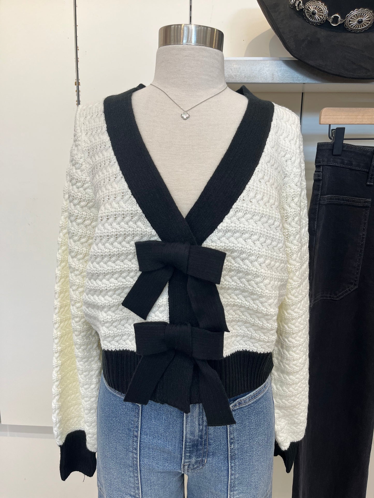 Bow Front Crop Sweater Cardigan