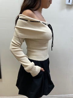 Off Shoulder Bow Sweater - Ivory