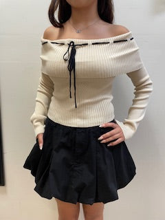 Off Shoulder Bow Sweater - Ivory