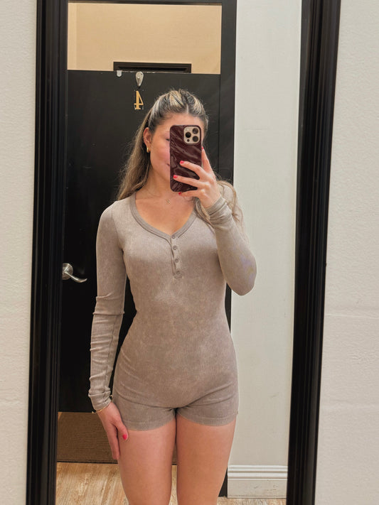 Soft Feel Long Sleeve Romper - Washed Taupe